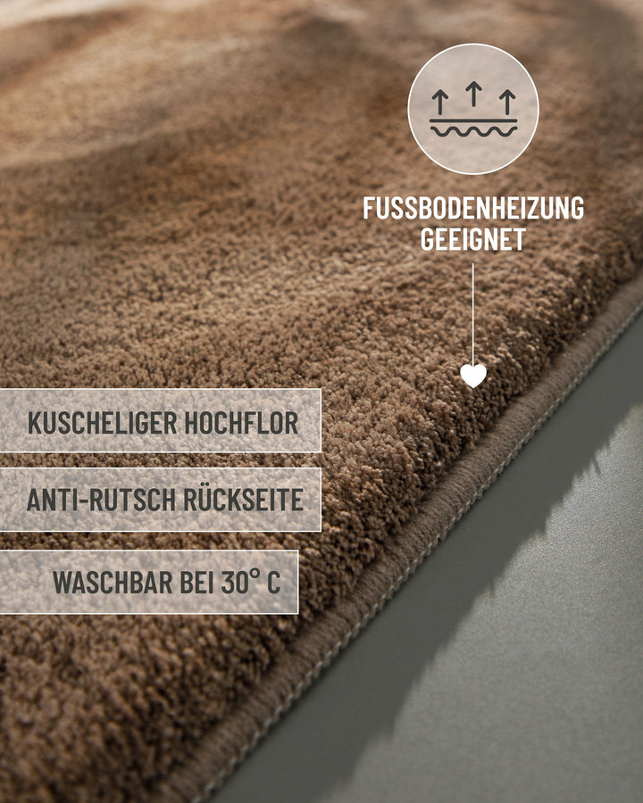 Badematte Badteppich Joris Braun Beige flauschig Text Overlay
