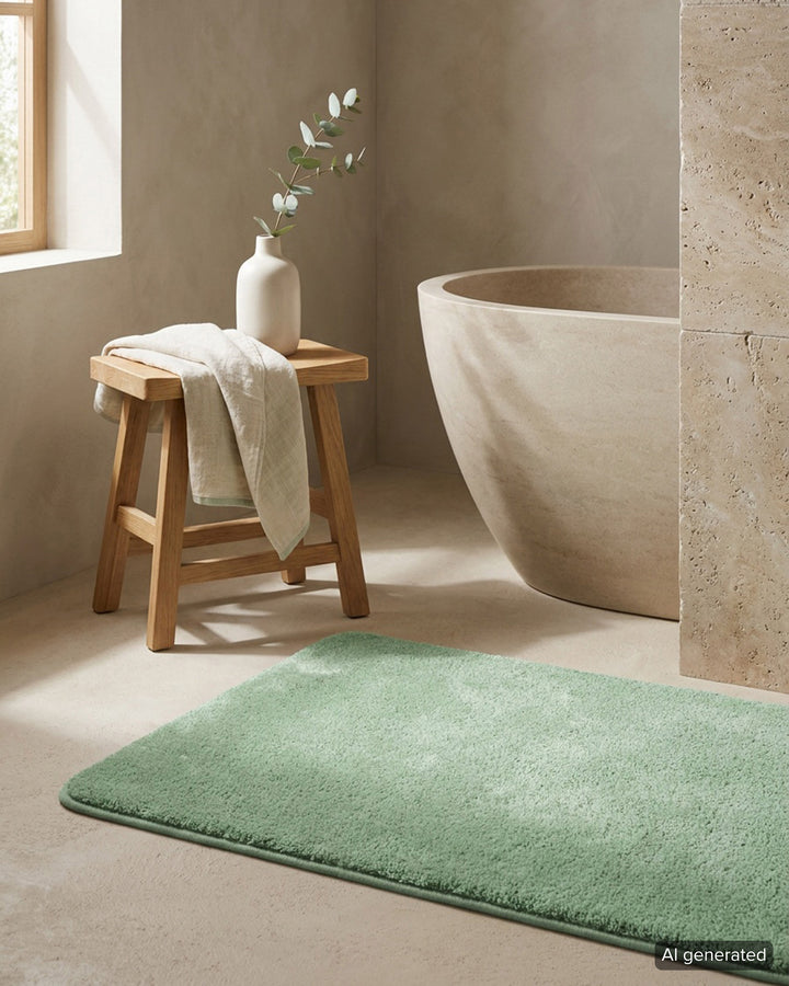 Badematte Badteppich Joris Grün flauschig Interieur KI generiert Badezimmer