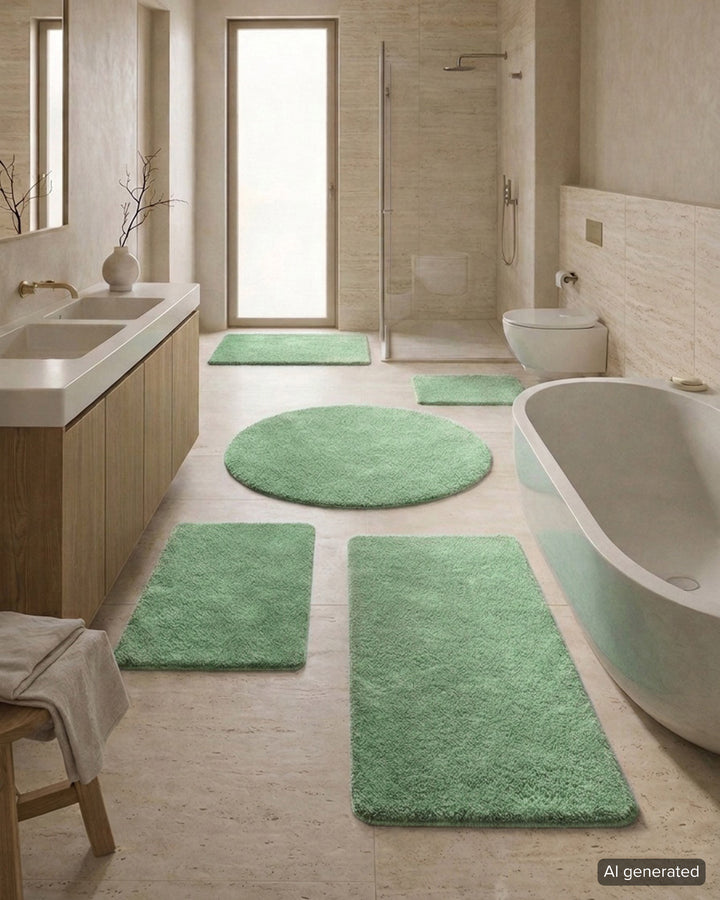 Badematte Badteppich Joris Grün flauschig Set alle Größen Interieur KI generiert Badezimmer