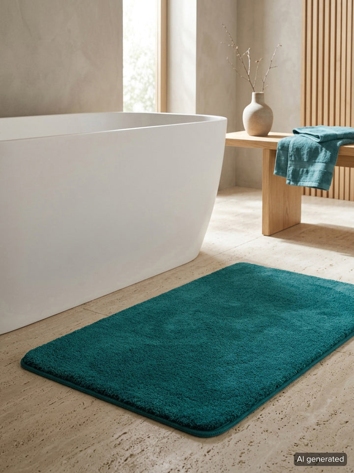Badematte Badteppich Joris Petrol flauschig Badezimmer Interieur KI generiert
