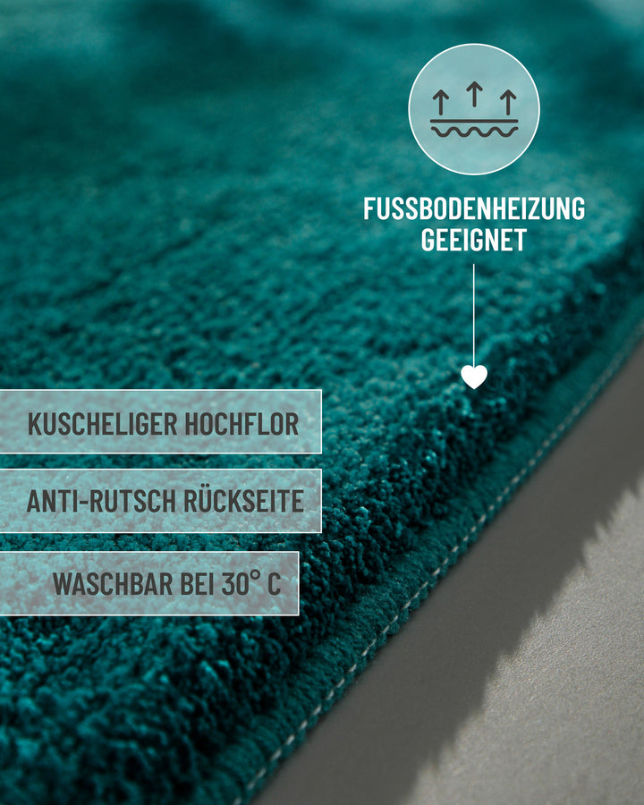 Badematte Badteppich Joris Petrol flauschig Text Overlay