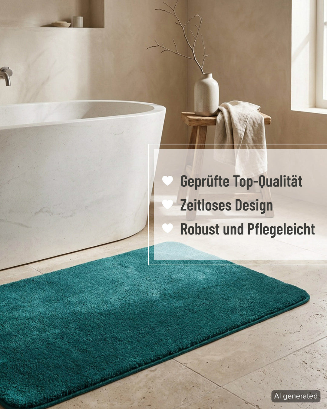 Badematte Badteppich Joris Petrol flauschig Text Overlay