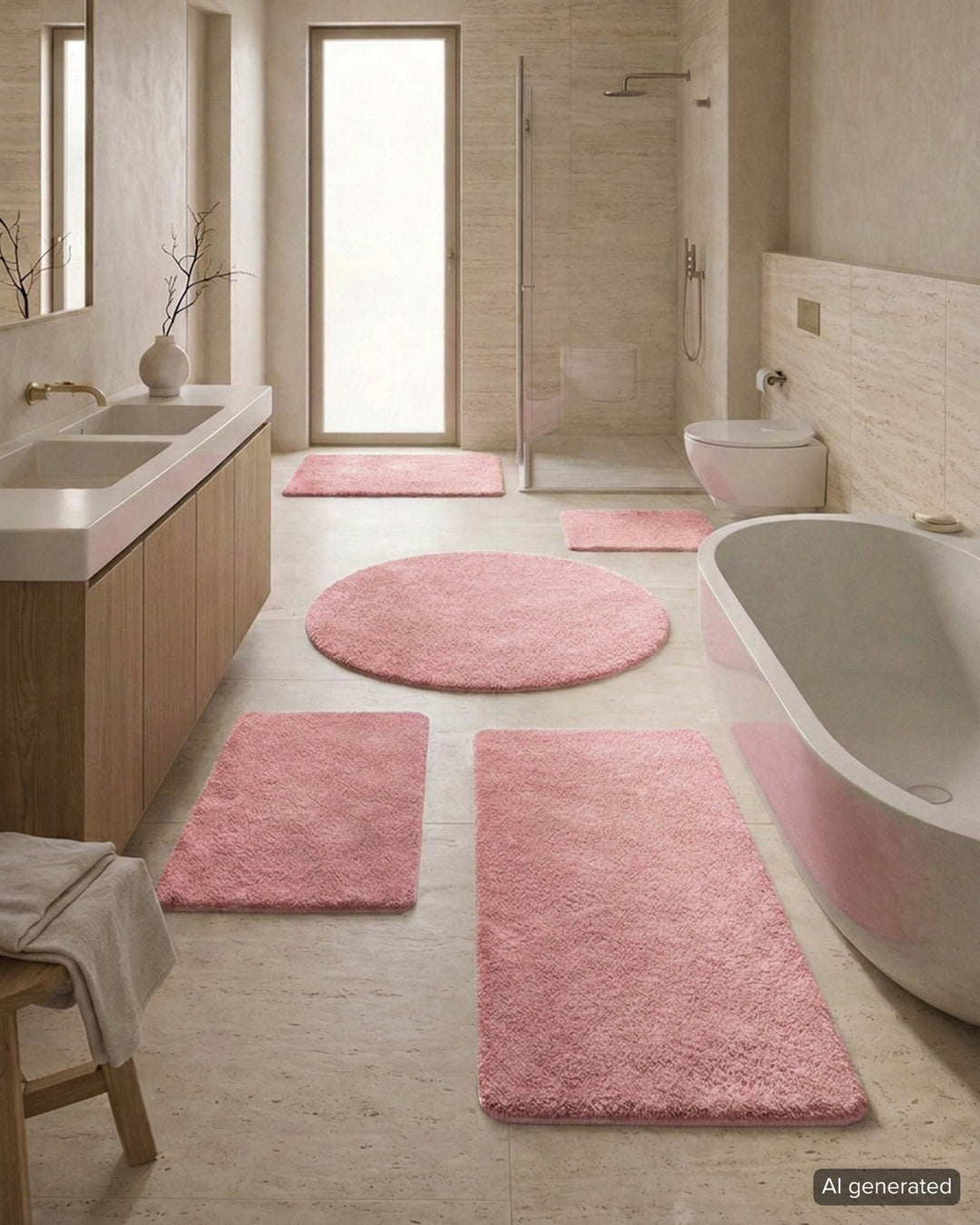 Badematte Badteppich Joris Rosa flauschig Set alle Größen Badezimmer KI generiert