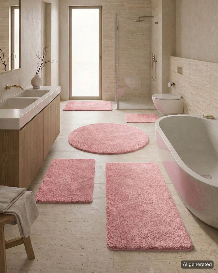 Badematte Badteppich Joris Rosa flauschig Set alle Größen Badezimmer KI generiert