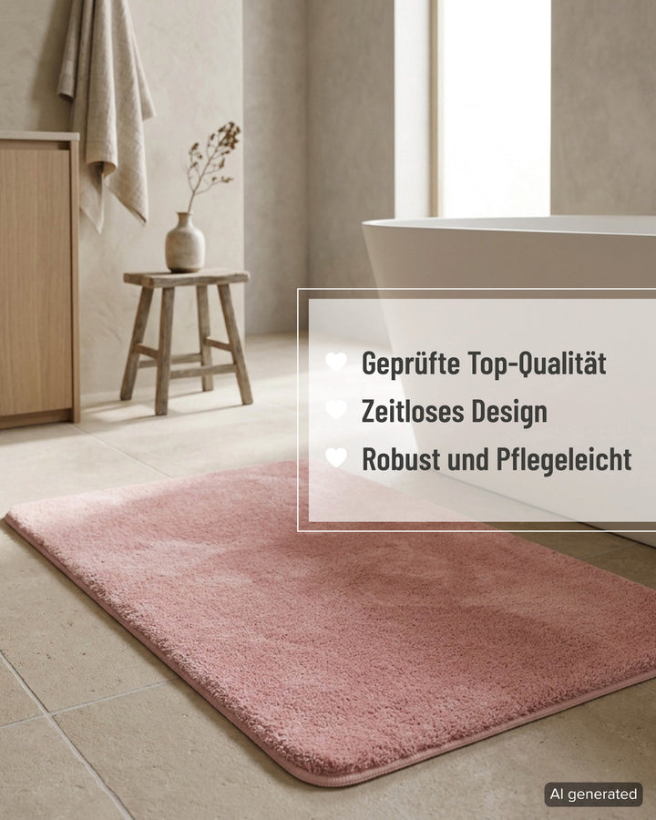 Badematte Badteppich Joris Rosa flauschig Text Overlay