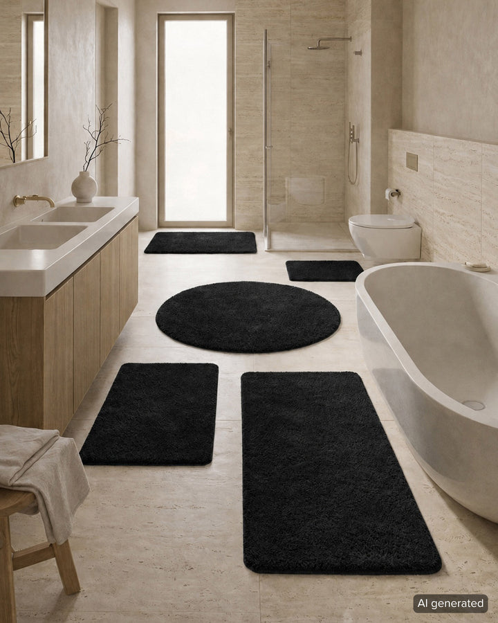 Badematte Badteppich Joris Schwarz flauschig Set Badezimmer
