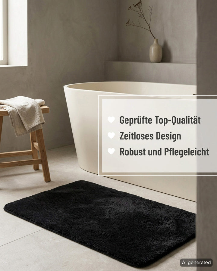 Badematte Badteppich Joris Schwarz flauschig Text Overlay