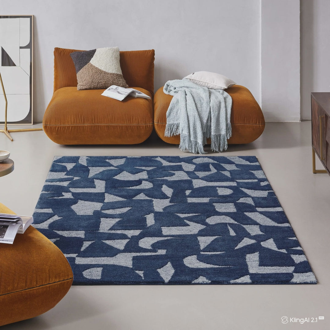 Ocean State Teppich blau multi Kurzflor rechteckig